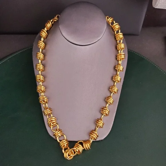 Gold Tone Loop Necklace Signed Bronze‎ Milor Italy Everyday Wear to Dressy - Picture 4 of 8